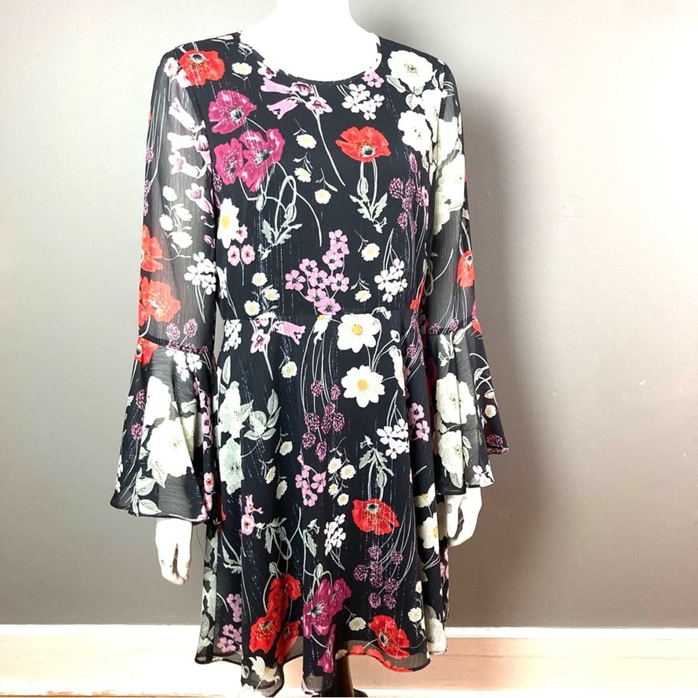 Donna Morgan black floral dress long sleeve‎ size 10